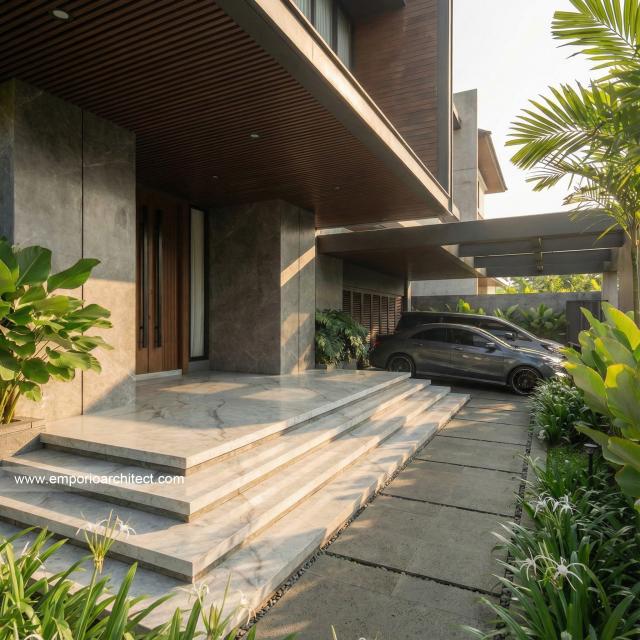 Desain Tampak Detail Depan Rumah Modern 2 Lantai Ibu DL di Cipete, Jakarta Selatan