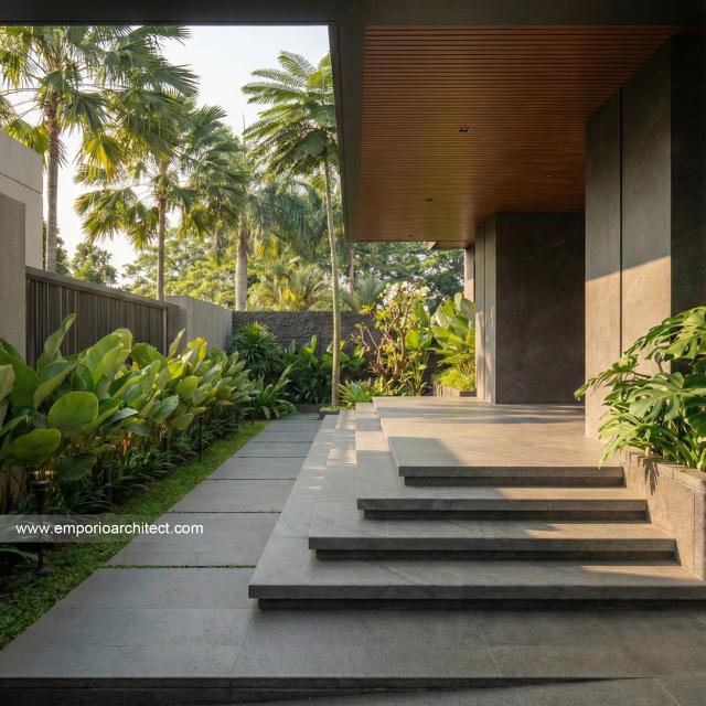 Desain Tampak Detail Depan 2 Rumah Modern 2 Lantai Ibu DL di Cipete, Jakarta Selatan