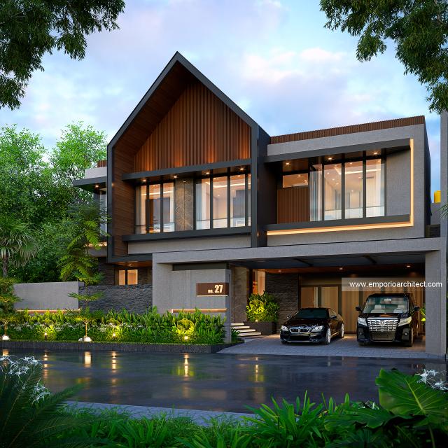 Desain Tampak Depan Dengan Pagar Rumah Modern 2 Lantai Ibu DL di Cipete, Jakarta Selatan