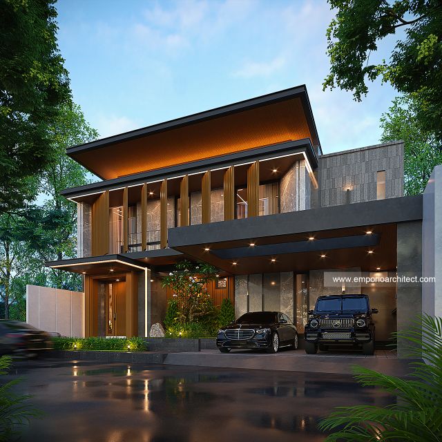 Desain Tampak Depan 2 Rumah Modern 2 Lantai Ibu VV di Palembang