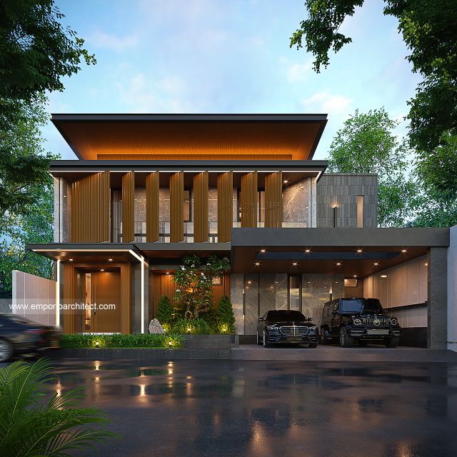 Desain Tampak Depan 3 Rumah Modern 2 Lantai Ibu VV di Palembang