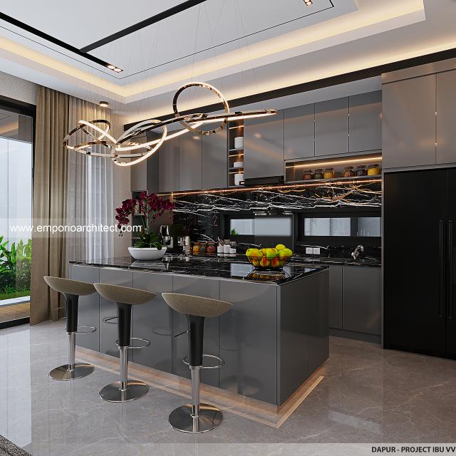 Desain Dapur Rumah Modern 2 Lantai Ibu VV di Palembang