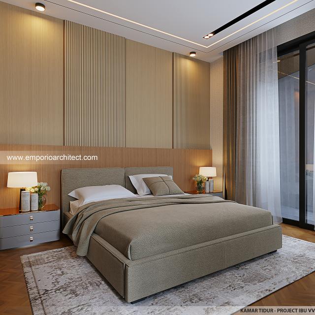 Desain Kamar Tidur Rumah Modern 2 Lantai Ibu VV di Palembang