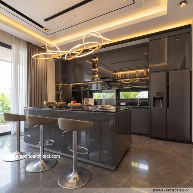 Desain Dapur Rumah Modern 2 Lantai Ibu VV di Palembang