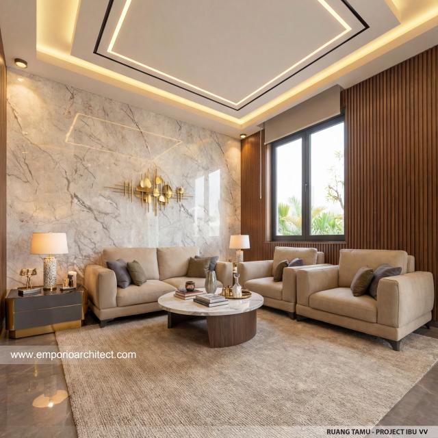 Desain Ruang Tamu Rumah Modern 2 Lantai Ibu VV di Palembang