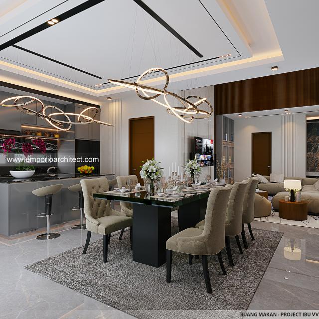 Desain Ruang Makan Rumah Modern 2 Lantai Ibu VV di Palembang