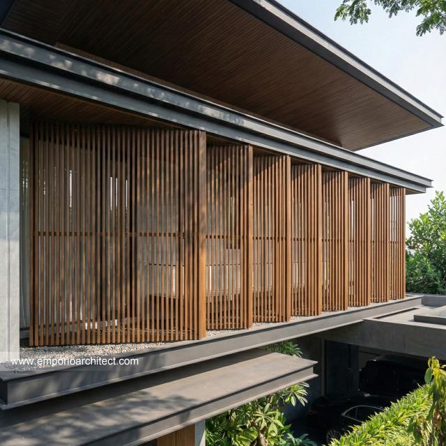 Desain Tampak Detail Depan 4 Rumah Modern 2 Lantai Ibu VV di Palembang