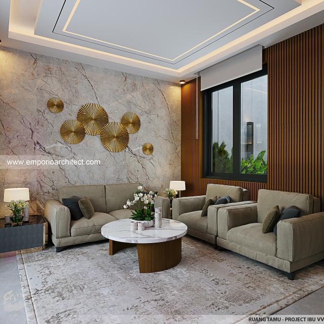 Desain Ruang Tamu Rumah Modern 2 Lantai Ibu VV di Palembang