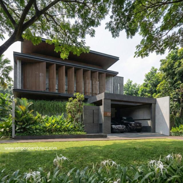 Desain Tampak Depan 2 Rumah Modern 2 Lantai Ibu VV di Palembang