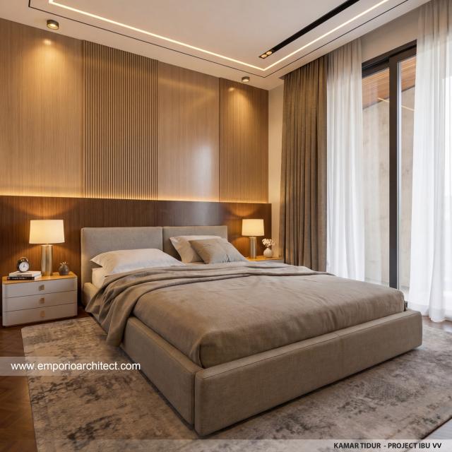 Desain Kamar Tidur Rumah Modern 2 Lantai Ibu VV di Palembang