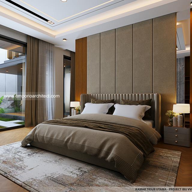 Desain Kamar Tidur Utama Rumah Modern 2 Lantai Ibu VV di Palembang