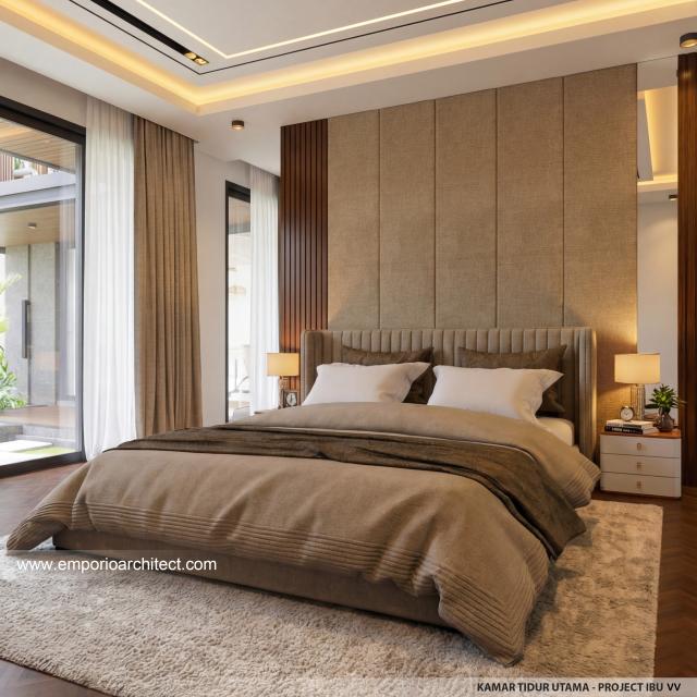 Desain Kamar Tidur Utama Rumah Modern 2 Lantai Ibu VV di Palembang
