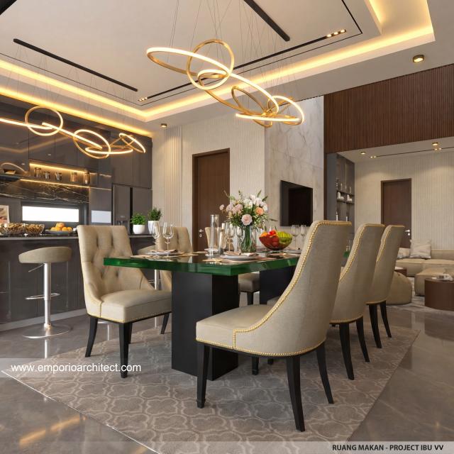 Desain Ruang Makan Rumah Modern 2 Lantai Ibu VV di Palembang
