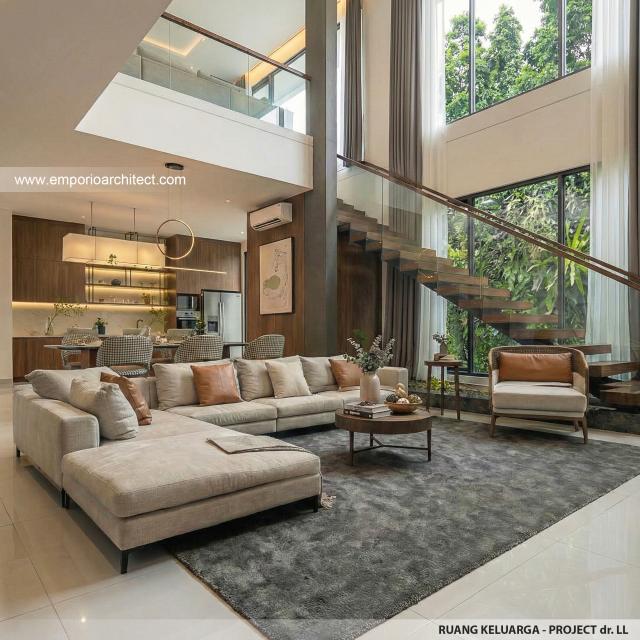 Desain Ruang Keluarga Rumah Modern 2 Lantai Ibu dr. LL di Pontianak