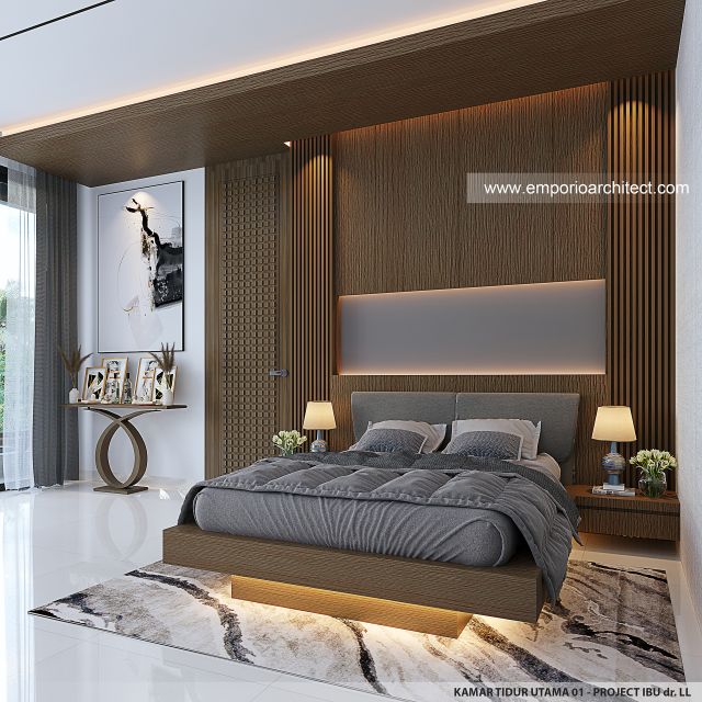 Desain Kamar Tidur Utama 1 Rumah Modern 2 Lantai Ibu dr. LL di Pontianak
