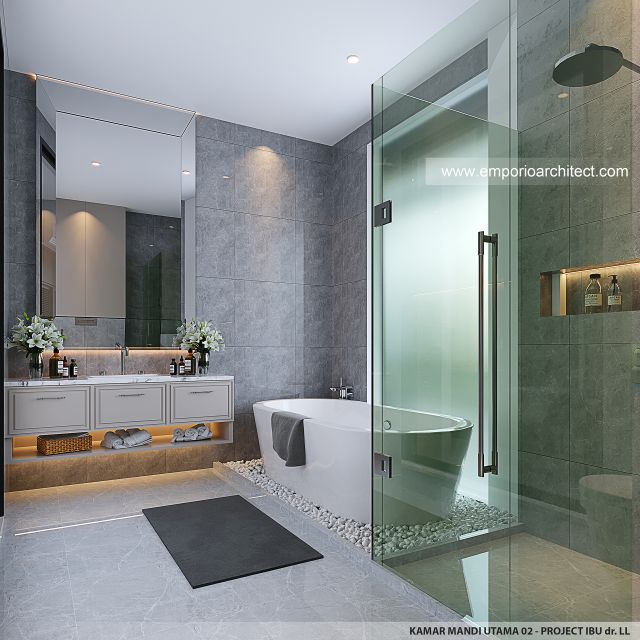 Desain Kamar Mandi Utama 2 Rumah Modern 2 Lantai Ibu dr. LL di Pontianak
