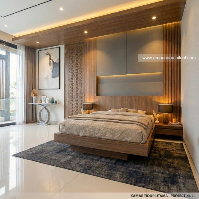 Desain Kamar Tidur Utama Rumah Modern 2 Lantai Ibu dr. LL di Pontianak