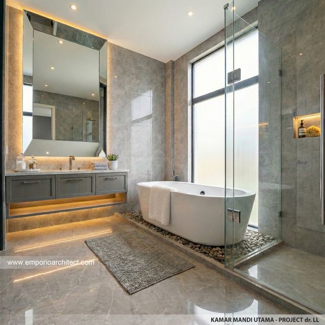 Desain Kamar Mandi Utama Rumah Modern 2 Lantai Ibu dr. LL di Pontianak