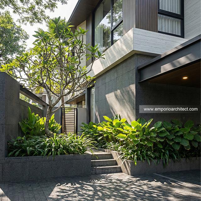 Desain Tampak Detail Samping Rumah Modern 2 Lantai Ibu dr. LL di Pontianak