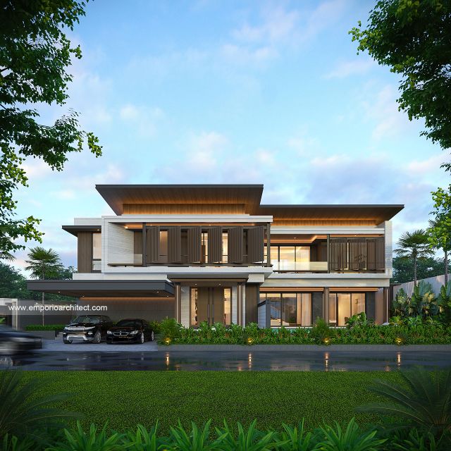 Desain Tampak Depan Rumah Modern 2 Lantai Ibu dr. LL di Pontianak