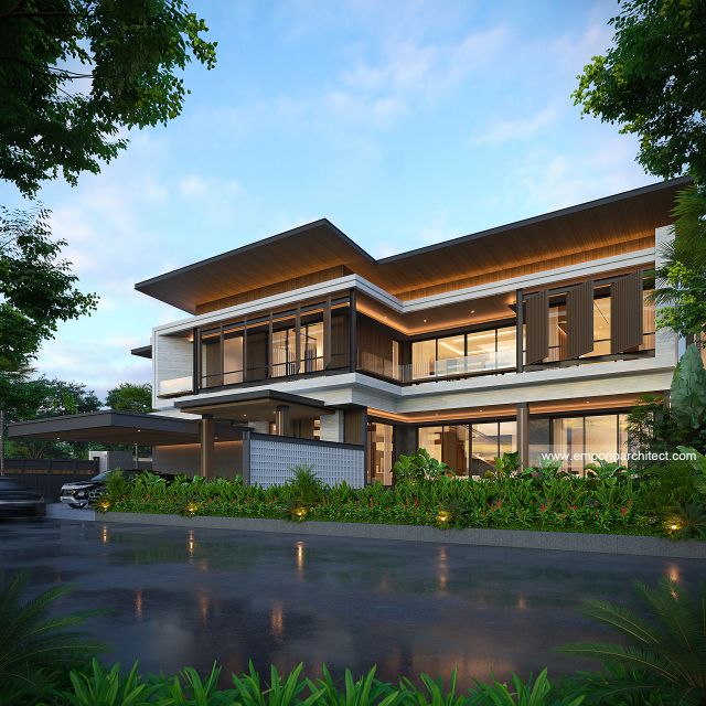 Desain Tampak Depan 2 Rumah Modern 2 Lantai Ibu dr. LL di Pontianak