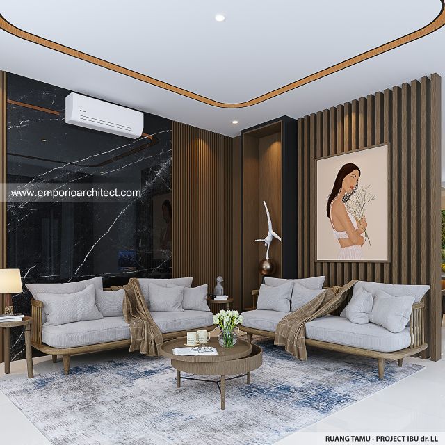 Desain Ruang Tamu Rumah Modern 2 Lantai Ibu dr. LL di Pontianak
