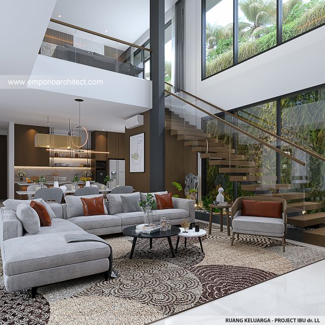 Desain Ruang Keluarga Rumah Modern 2 Lantai Ibu dr. LL di Pontianak
