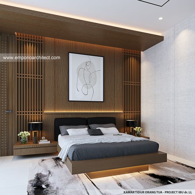 Desain Kamar Tidur Orang Tua Rumah Modern 2 Lantai Ibu dr. LL di Pontianak