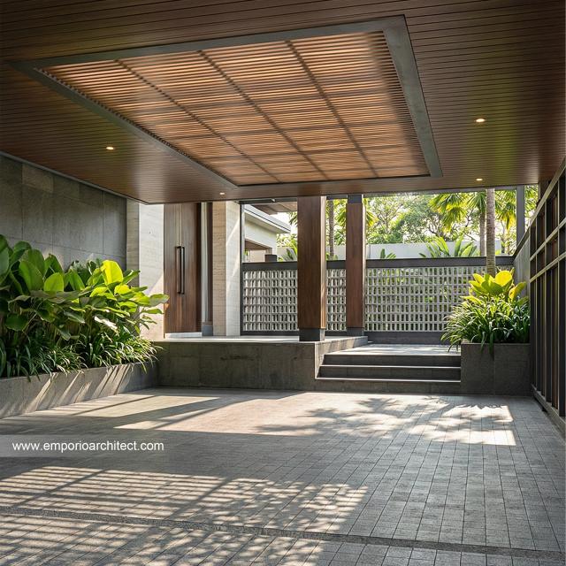 Desain Tampak Detail Depan Rumah Modern 2 Lantai Ibu dr. LL di Pontianak