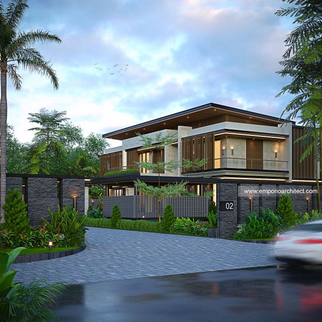 Desain Tampak Depan Dengan Pagar Rumah Modern 2 Lantai Bapak CRS di Jambi