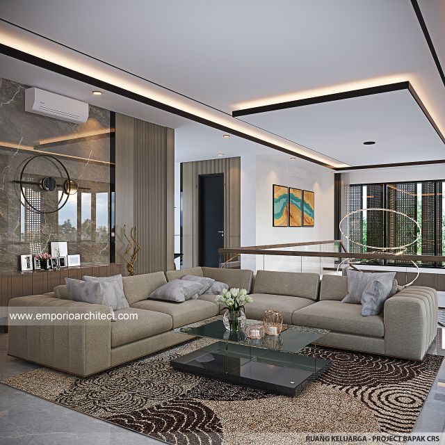 Desain Ruang Keluarga Rumah Modern 2 Lantai Bapak CRS di Jambi
