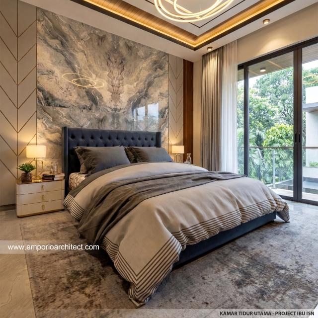 Desain Kamar Tidur Utama Rumah Modern 2 Lantai Ibu ISN di Surakarta