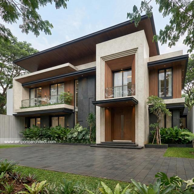 Desain Tampak Depan 2 Rumah Modern 2 Lantai Ibu ISN di Surakarta
