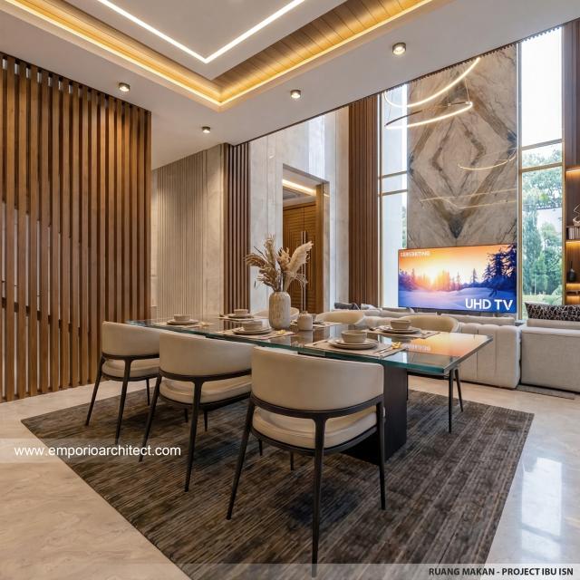 Desain Ruang Makan Rumah Modern 2 Lantai Ibu ISN di Surakarta