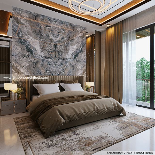 Desain Kamar Tidur Utama Rumah Modern 2 Lantai Ibu ISN di Surakarta
