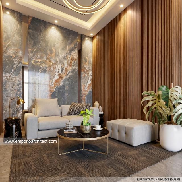 Desain Ruang Tamu Rumah Modern 2 Lantai Ibu ISN di Surakarta