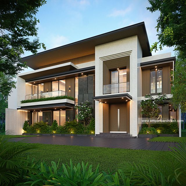 Desain Tampak Depan 2 Rumah Modern 2 Lantai Ibu ISN di Surakarta