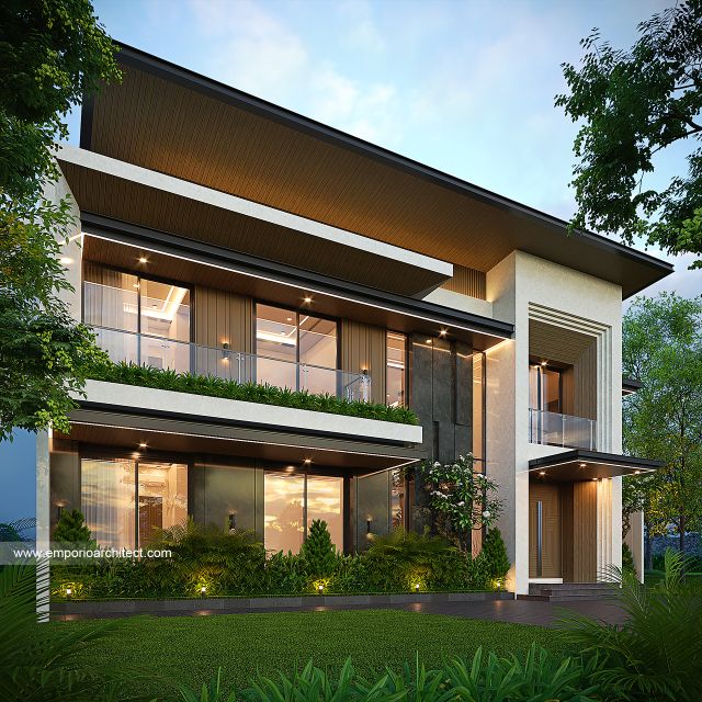 Desain Tampak Depan 3 Rumah Modern 2 Lantai Ibu ISN di Surakarta