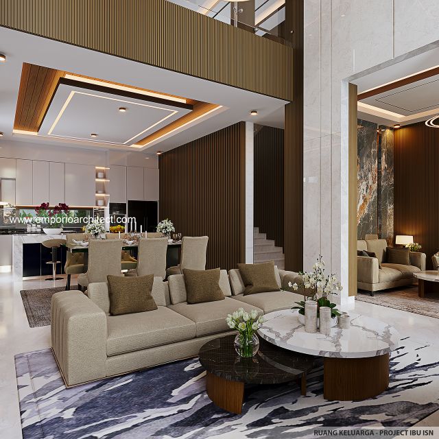 Desain Ruang Keluarga Rumah Modern 2 Lantai Ibu ISN di Surakarta