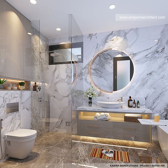 Desain Kamar Mandi Utama Rumah Modern 2 Lantai Bapak HRI di Pekanbaru, Riau