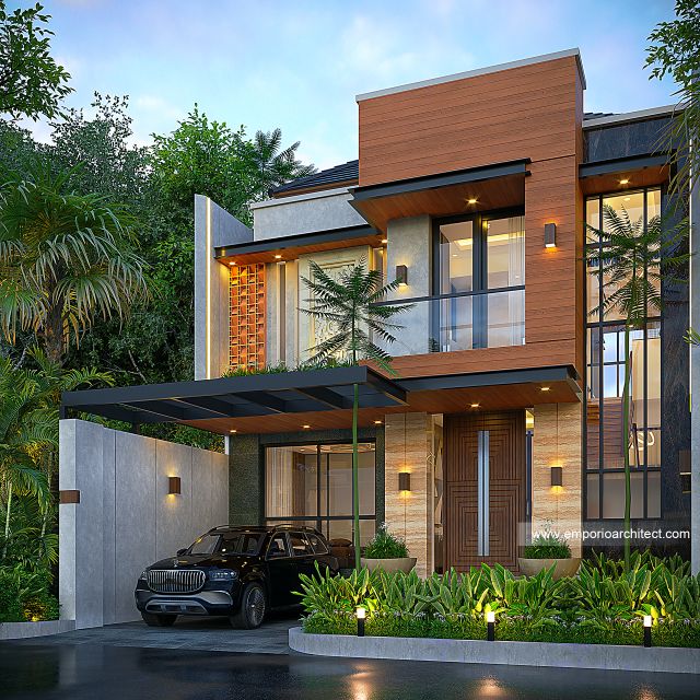 Desain Tampak Depan 2 Rumah Modern 2 Lantai Bapak HRI di Pekanbaru, Riau