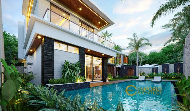 Desain Tampak Belakang 3 Villa Modern 2 Lantai Bapak SKR di Badung, Bali
