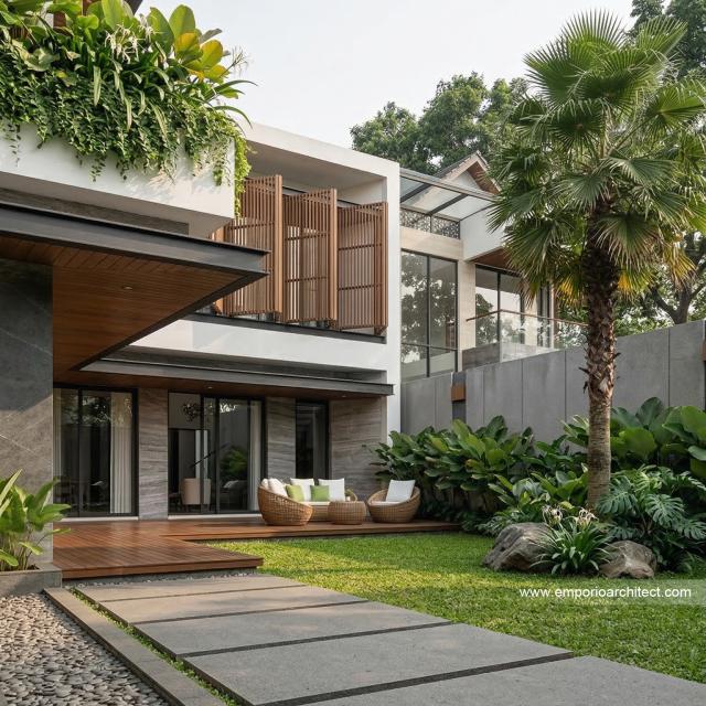 Desain Tampak Detail Belakang 3 Rumah Modern 2 Lantai Bapak MZA di Sulawesi Selatan