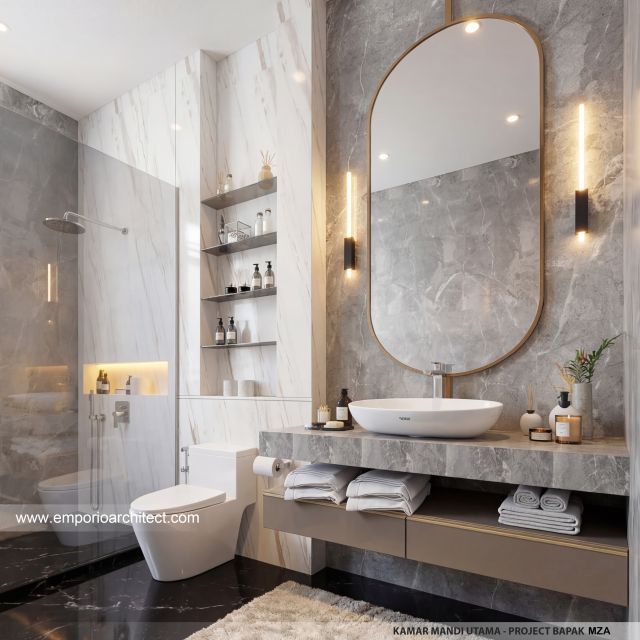 Desain Kamar Mandi Utama Rumah Modern 2 Lantai Bapak MZA di Sulawesi Selatan