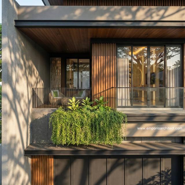 Desain Tampak Detail Depan 4 Rumah Modern 2 Lantai Ibu JNC di Jakarta Selatan