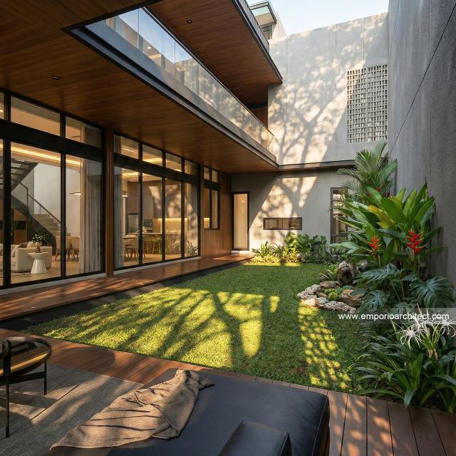 Desain Tampak Detail Belakang Rumah Modern 2 Lantai Ibu JNC di Jakarta Selatan