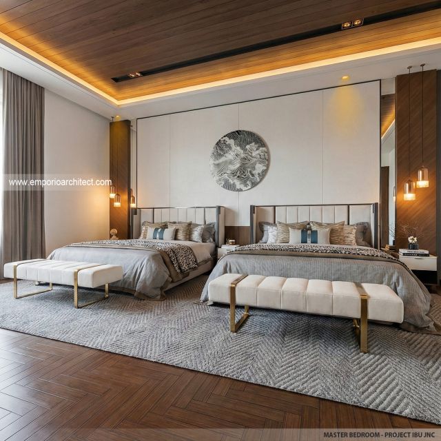 Desain Kamar Tidur Utama Rumah Modern 2 Lantai Ibu JNC di Jakarta Selatan