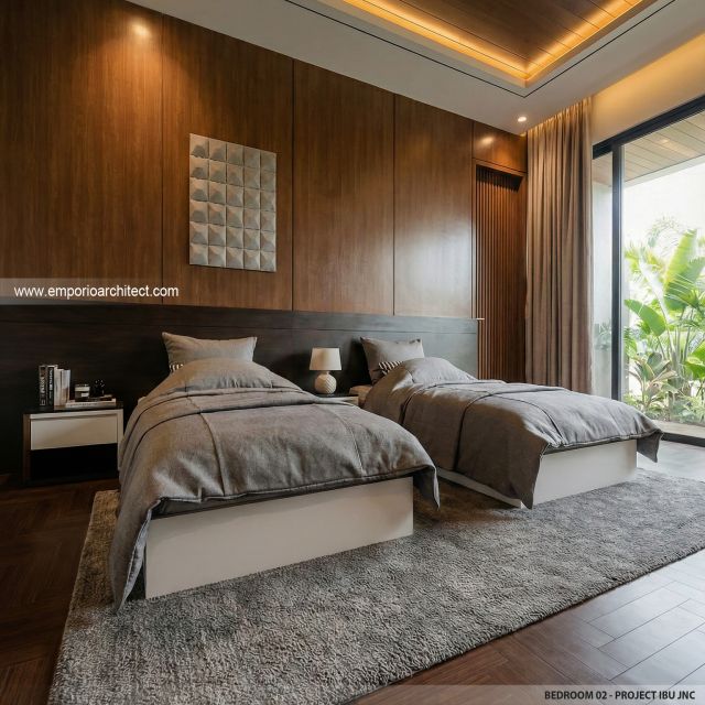 Desain Kamar Tidur 2 Rumah Modern 2 Lantai Ibu JNC di Jakarta Selatan