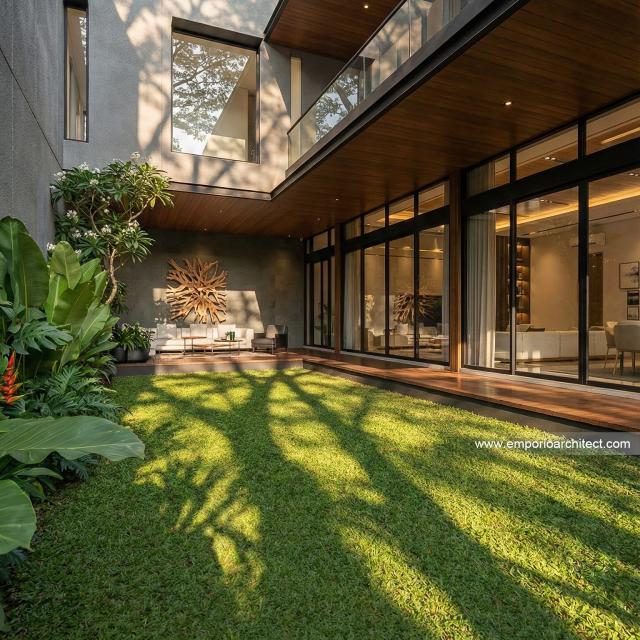 Desain Tampak Detail Belakang 2 Rumah Modern 2 Lantai Ibu JNC di Jakarta Selatan