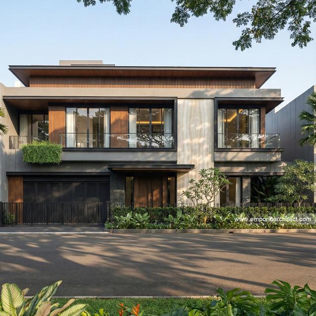 Desain Tampak Depan 3 Rumah Modern 2 Lantai Ibu JNC di Jakarta Selatan